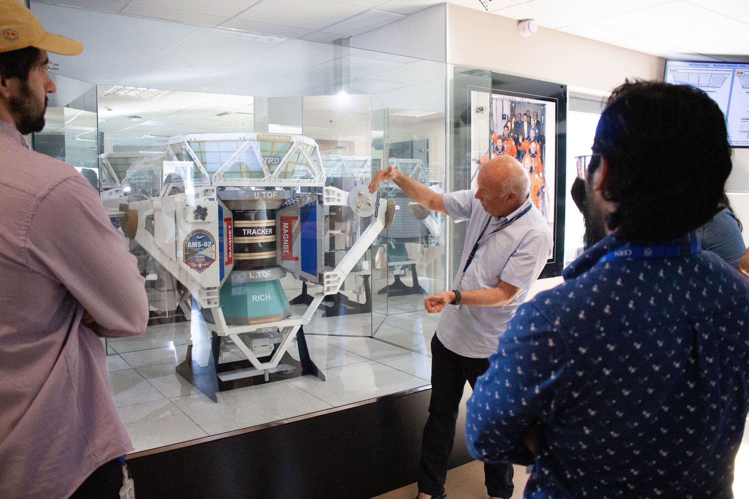 Students visiting the Alpha Magnetic Spectrometer (AMS-02) space experiment at CERN