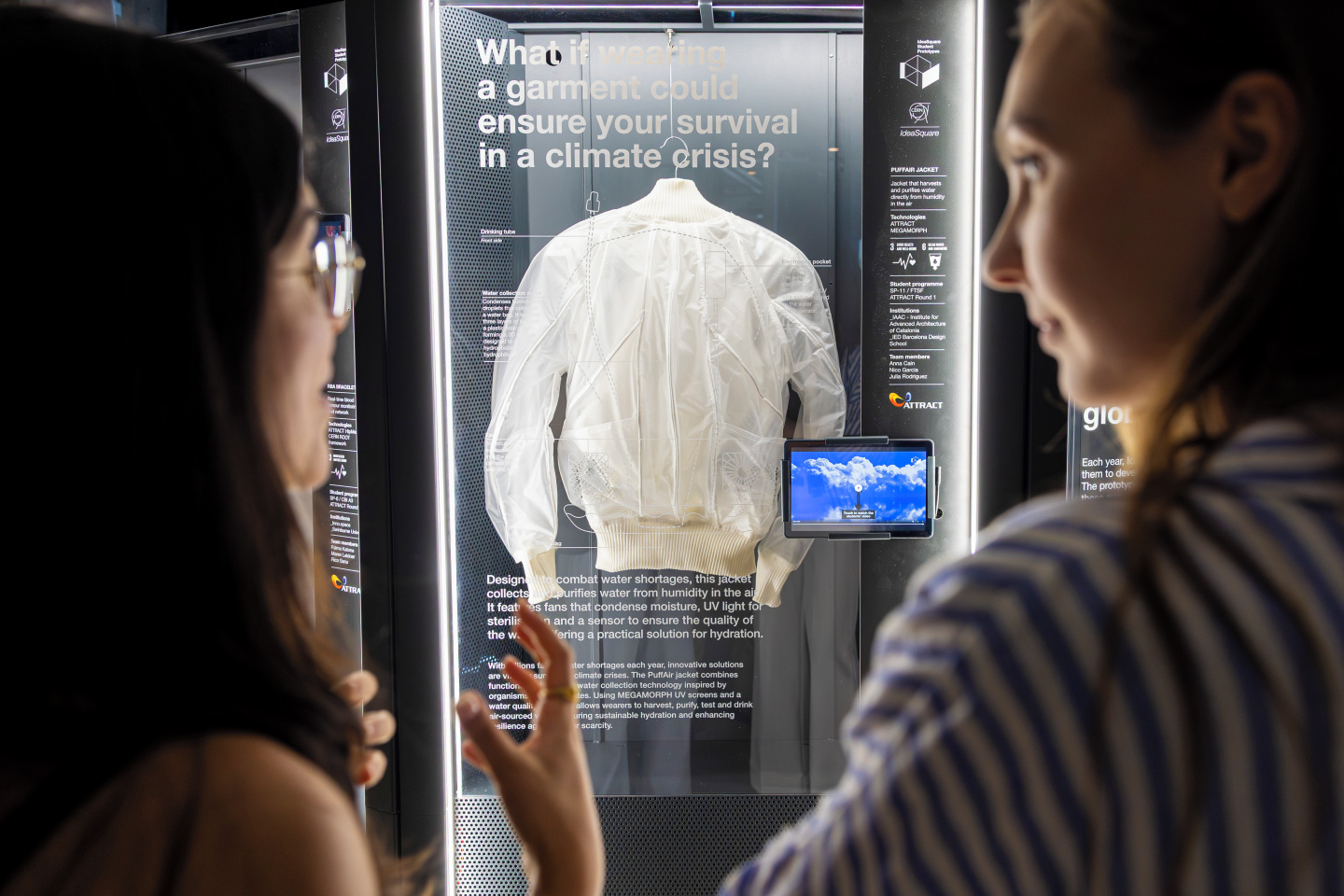 Successful student technology projects facilitated by the ATTRACT Academy were exhibited at the conference. This included the PuffAIR jacket, which condenses water from humidity in the air, then sterilises it so it is ready to drink. (Image: ATTRACT)